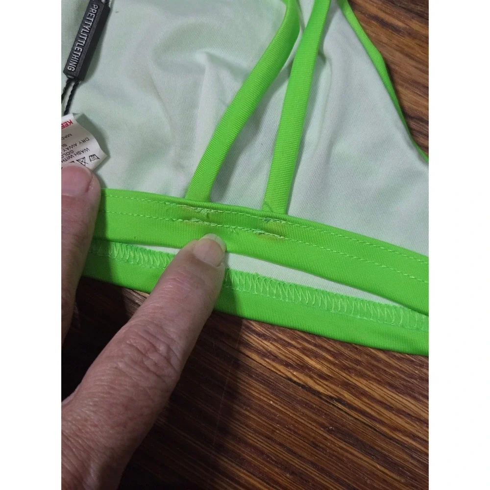 PrettyLittleThing Recycled Lime Green Double Strap Triangle Bikini Top US 10 NWT